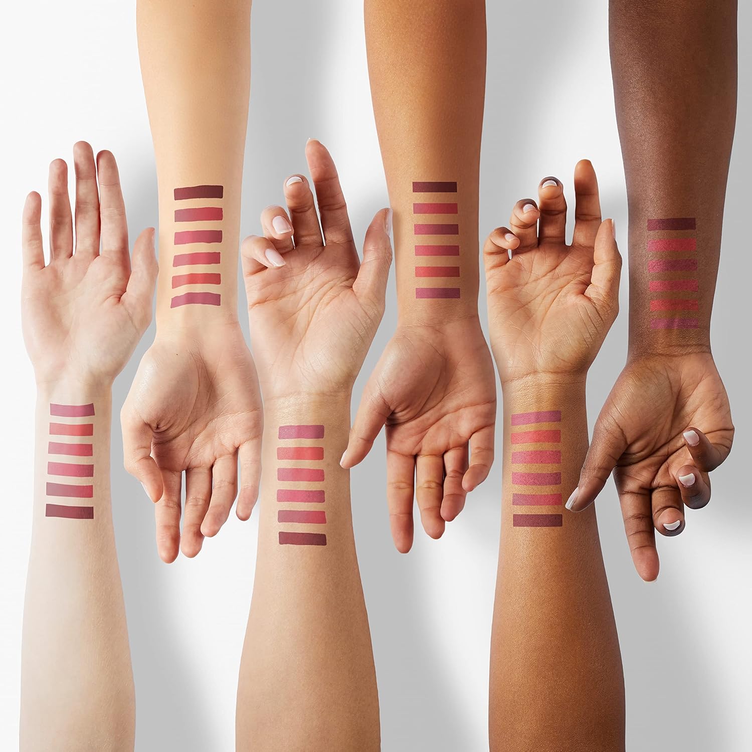 Liquid lipstick color swatches on hand – pigmented and smooth texture